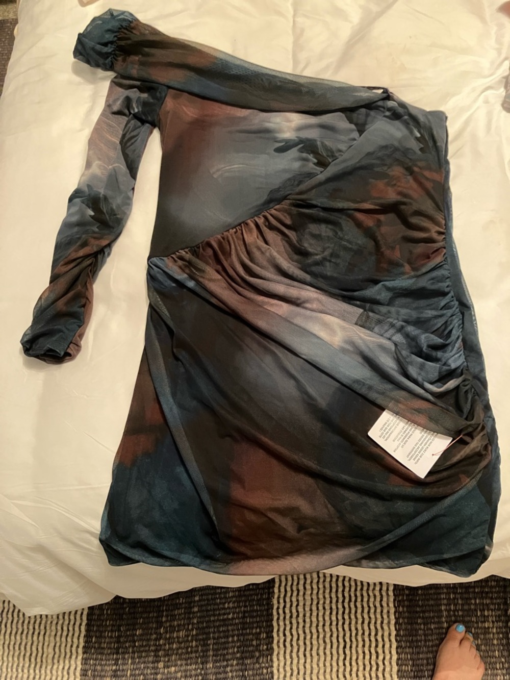 ASOS One-Shoulder Sheer Ruched Teal Mini Dress